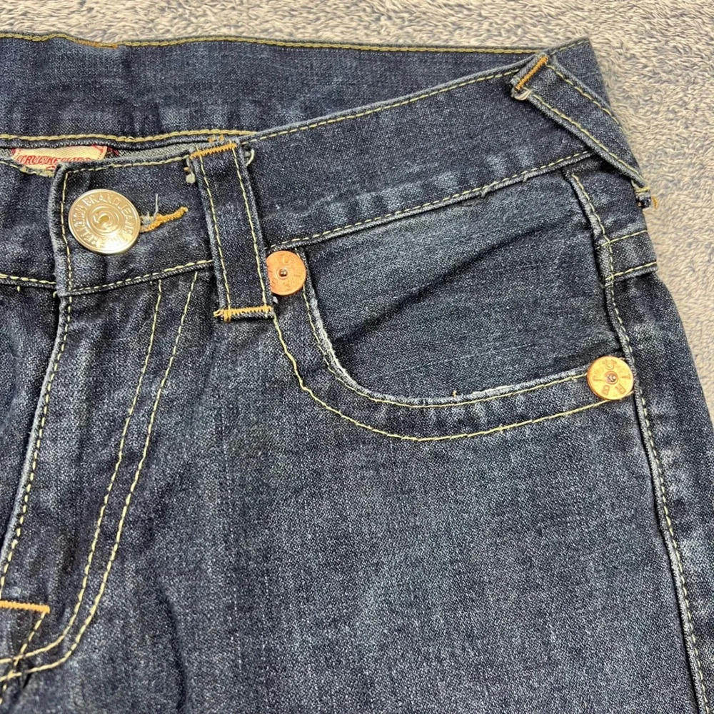 True Religion Mens 32(31)x29 Dark Billy Super T Straight Leg Leather Horseshoe